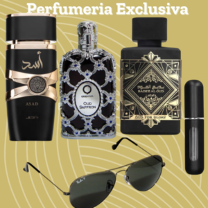 Asad + Orientica Oud Saffron + Lattafa Oud for Glory + Gafas + Perfumer ¡Elegancia y distinción en un solo combo!
